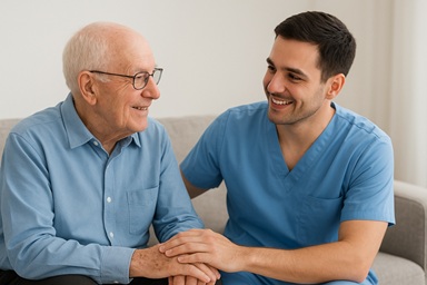 Elderly man receiving assistance